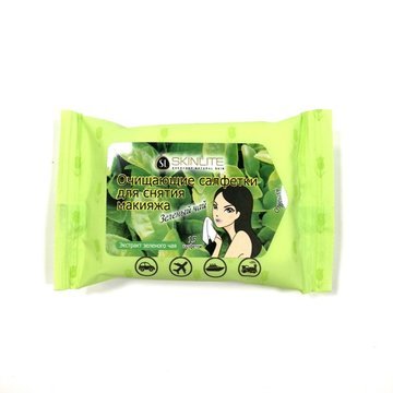 SKINLITE Очищающие салфетки для снятия макияжа «Зеленый Чай» мини (15 шт)
