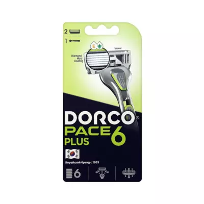 DORCO Станок для бритья "Dorco Pace 6 Plus 2", 2 сменные кассеты