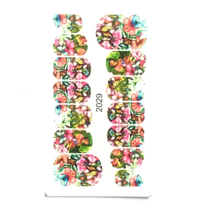 JNAILS Нейл-деколь дизайн 2029 цветы и бабочки (14 форм)