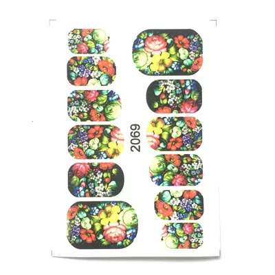 JNAILS Нейл-деколь дизайн 2069 цветы (12 форм)